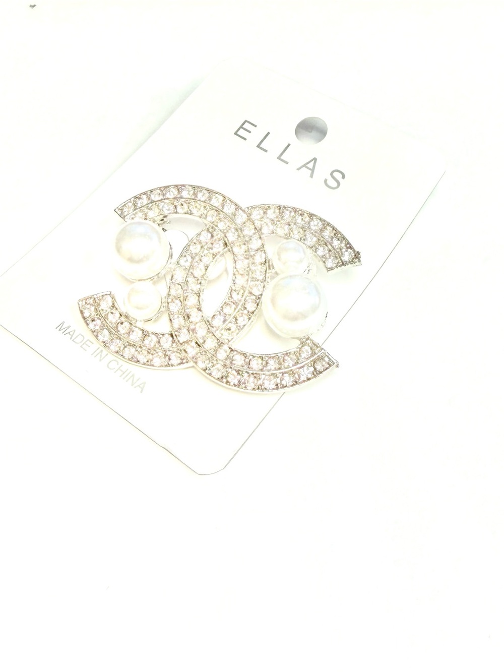 Ella Silver-Tone Crystal & Pearl Interlocking Brooch - Picture 2 of 2